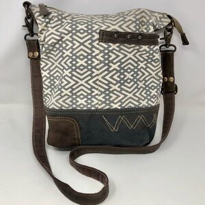 Myra Bag Upcycled Canvas & Leather Shoulder Bag Tote Purse Crossbody Boho